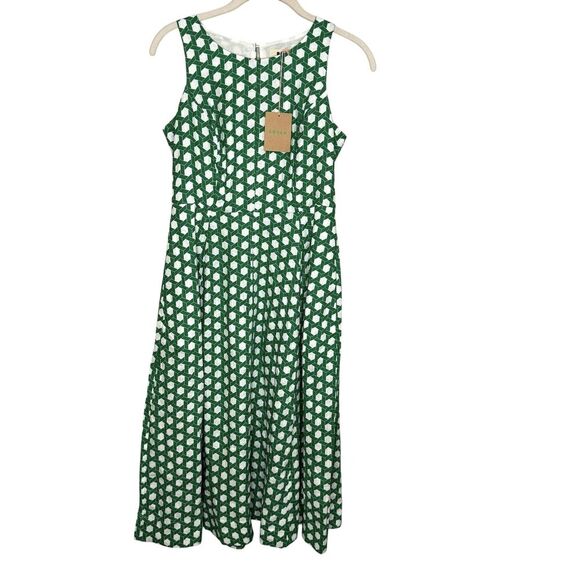 Boden Dress Womens 2P Green White Geometric Sleeveless Midi 100% Linen Pockets - Picture 1 of 10